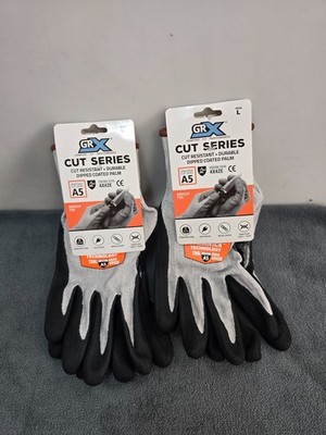 (2) GRX Large Cut Resistant Gray Breathable Nitrile Work Gloves