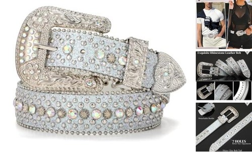 Rhinestone Belt Goth Bling Belts for Women and S for Waist 26"-31" Full Silvery