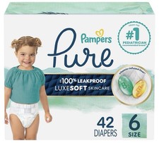 Pampers Pure Disposable Diapers - Size 6- 42 Count Up To 100 Leakproof.