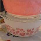 PYREX Pink & White Floral Milk Glass Casserole With Lid Vintage