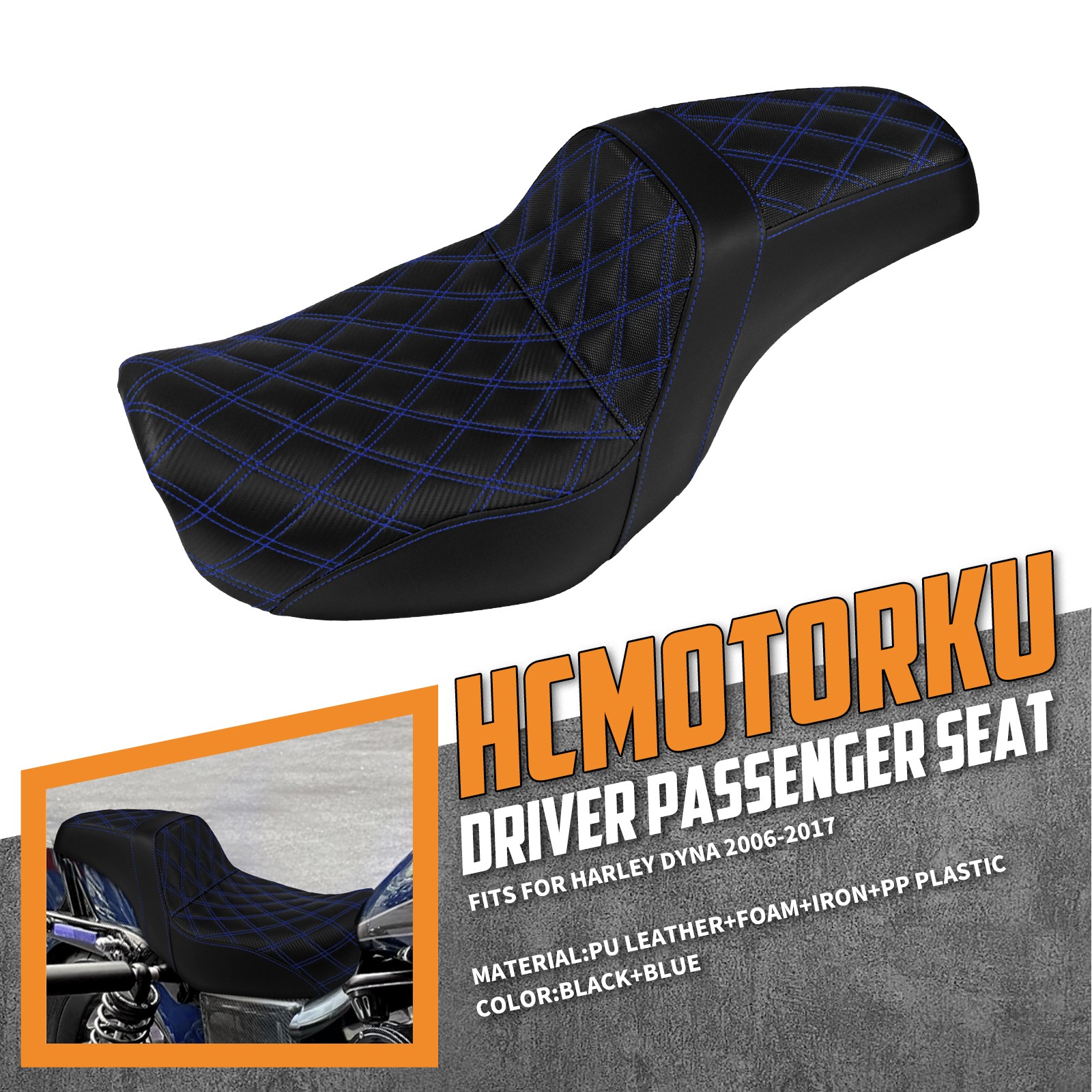 Blue Stitching Driver Passenger Seat Fits For Harley Dyna Wide Super Glide 06-17