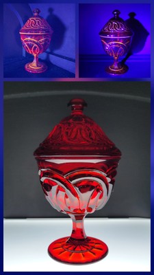 Vtg LG Wright|Double Ring Ruby ''Compote''|CandyDish|UV Reactive Cadmium Glow|READ