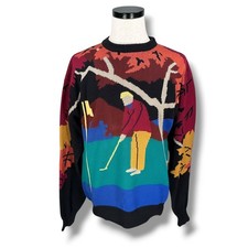 Vintage Golden Bear Jack Nicklaus Golfer Sweater Men s Large AOP 90s Colorful