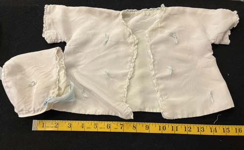 Vintage Cream & Blue Layette-Jacket & Bonnet