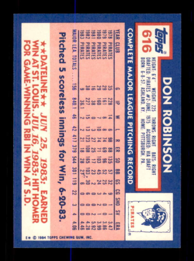1984 Topps Tiffany #616 Don Robinson NM/NM+ Pirates 230963
