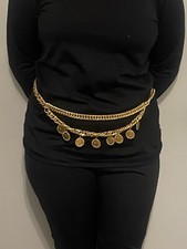 Vintage Chain Belt w/ Coins 37 in Length, Gold Tone, Circa 1980s