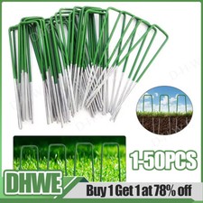 50x Artificial Grass Pins Green Galvanised Metal U Pegs Membrane Fabric Staple