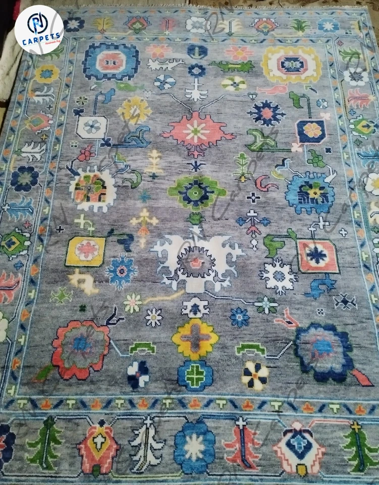 Alfombras modernas Oushak alfombras de sala 8x10 alfombras de lana anudadas a mano 6x6, 5x8 Foto 4 de 4