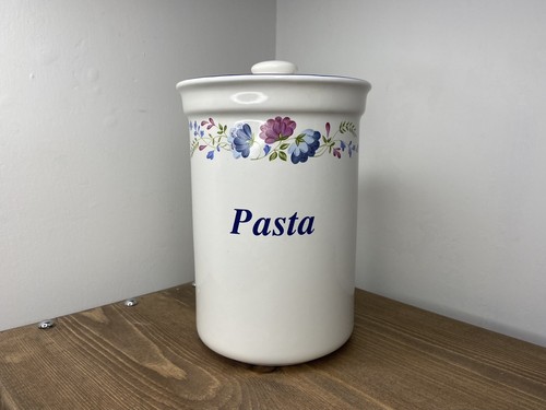 Large bhs priory white , purple & blue floral ceramic pasta pot / jar with lid - Picture 2 of 12