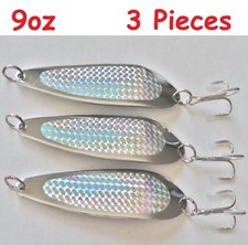 9oz Casting Krocodile Spoons 3 Pieces Chrome/Silver Fishing Lures w/Treble Hooks