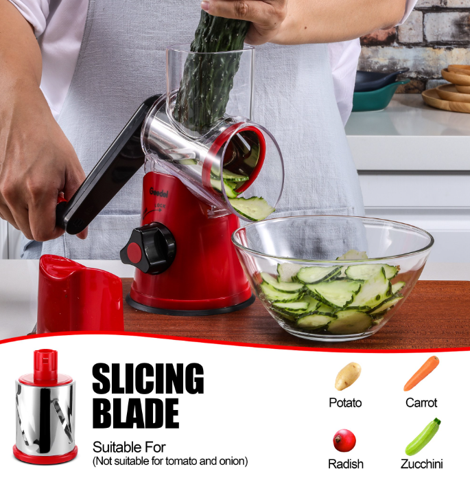 Jasfyee Rotary Cheese Grater - 3 Drum Set For Shredding, Grating, Slicing (Stainless Steel & ABS)-843487