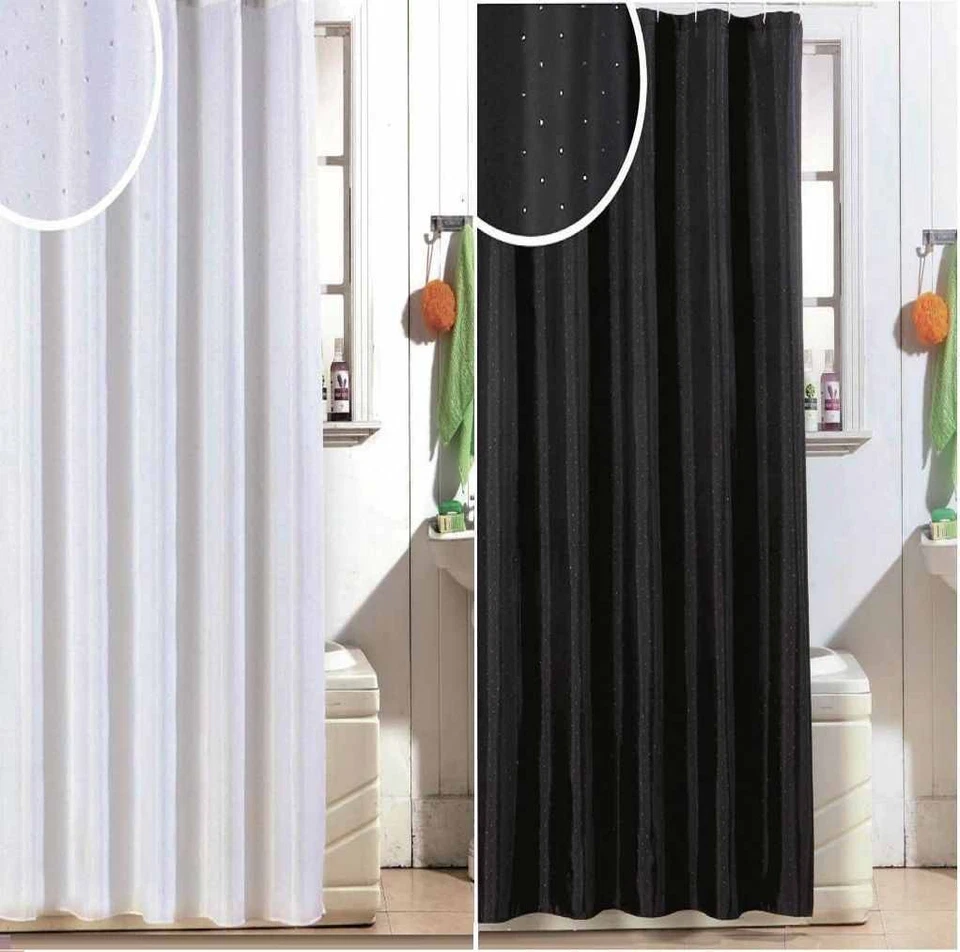 MODERN LUXURY DIAMANTE BATH BATHROOM SHOWER GLITTER CURTAIN CURTAINS WITH HOOKS - Image 2 of 4