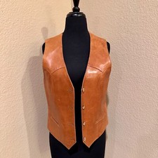 Vintage Remy Leathe Ladies Woman Brown Camel Tan Leather Western Vest 70's 80's 