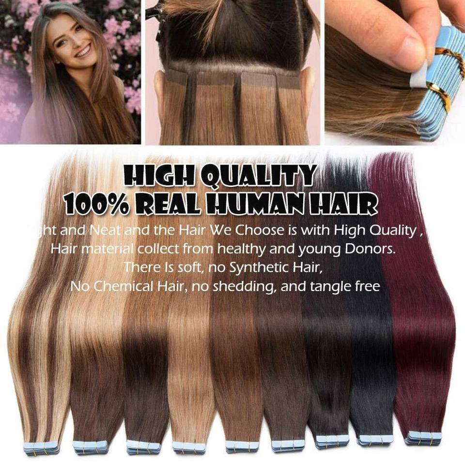 Tape in Human Hair Extensions Invisible Adhesive Skin Wefts Thick Real Remy Hair - Image 3 of 4