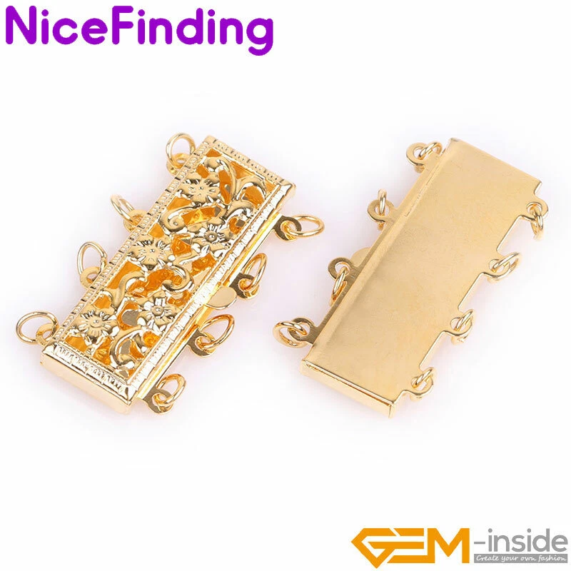 14K Gold Filled Layered Flower Filigree Snap Box Pearl Clasps Bracelet Necklace - Image 2 of 4