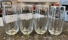 Set Of 4 Crisa Glasses Clear Panel Optic Wide Barrel Ribbed Tumblers BEAUTIFUL!!