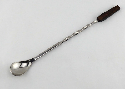 Vintage Brown Bakelite Handle Bar Cocktail 10'' Long Twisted Spoon MCM Modern