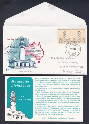 1968 MACQUARIE LIGHTHOUSE DECIMAL STAMP WESLEY FIRST DAY COVER #55