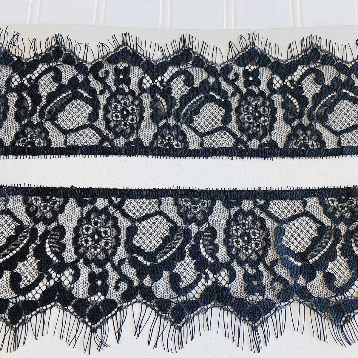 3 Yards Black Floral Eyelash French Lace Trim for Sewing Bridal Crafts 3.5