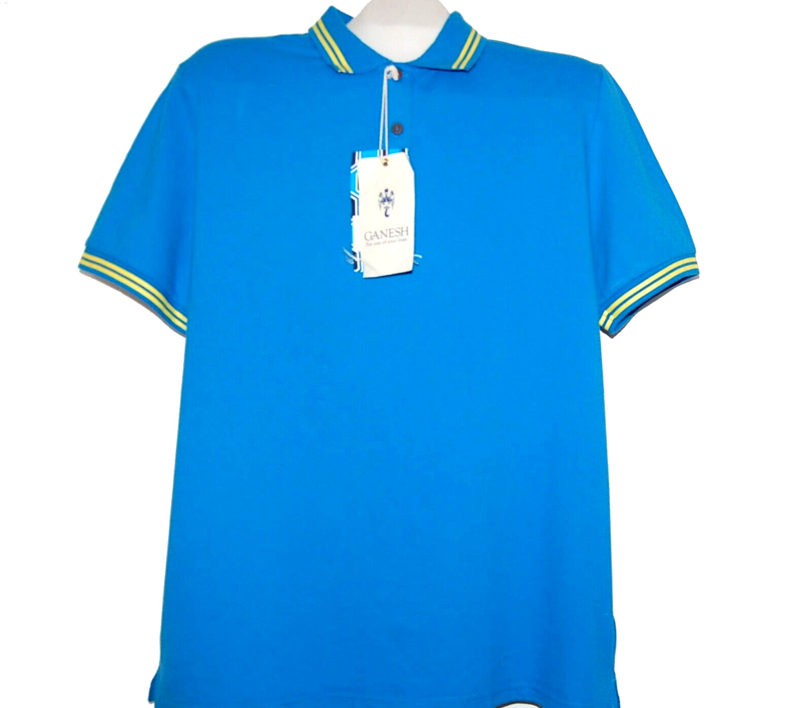 Мужская хлопчатобумажная рубашка поло с голубой и желтой отделкой Ganesh, размер 2XL