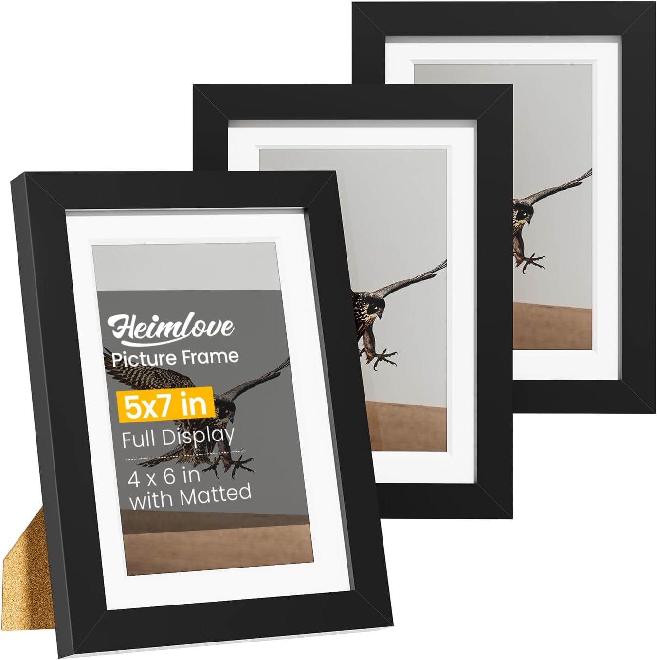 Set of 3 Black 5x7 Plastic Picture Frames with 4x6 Mat for Photos-image