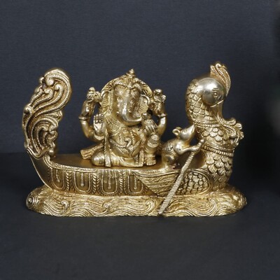 Messing Lord Ganesha Auf Schwan Boot Idol Statue Figurine Showpiece