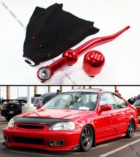 For 88-00 Honda Civic Red Dual Short Shifter Red Type-r Shift Knob Suede Boot