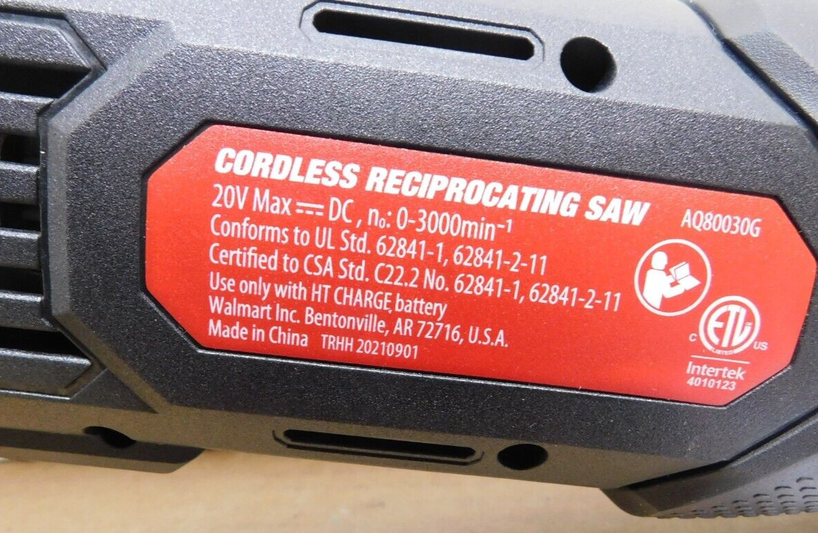 Hyper Tough 20V Max Lithium-ion Cordless Reciprocating Saw, Variable Speed