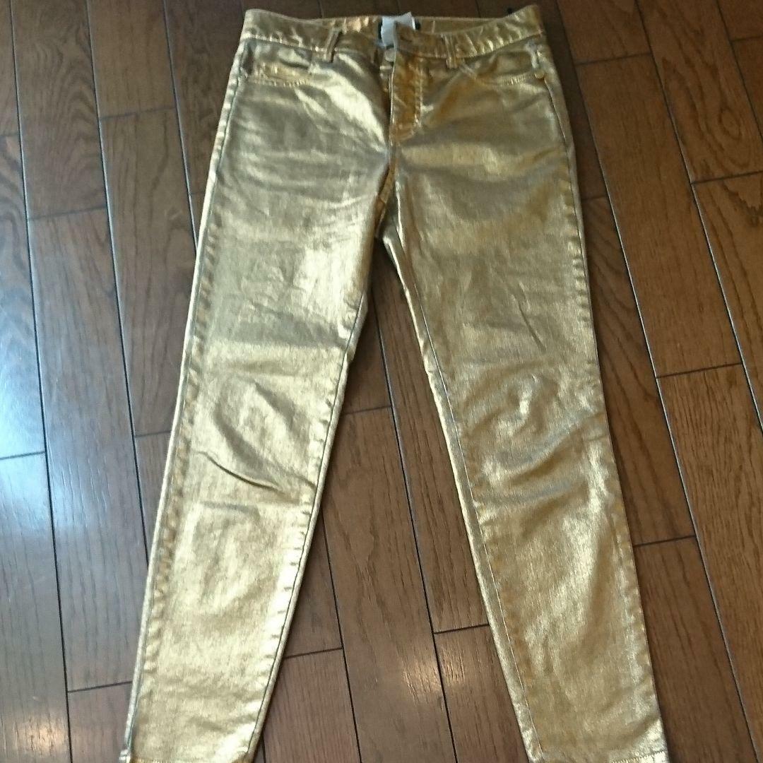 CHANEL Denim Gold Coating Pants Jeans COCO CC Logo Button Women's 38 From Japan