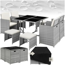 tectake® Set di Mobili in Rattan Bilbao 4 Sedie e 4 Sgabelli con Tavolo