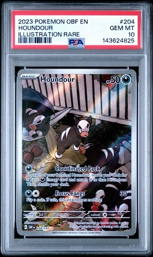 2023 POKEMON OBF EN-OBSIDIAN FLAMES ILLUSTRATION RARE #204 HOUNDOUR PSA 10