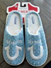 True Religion Slippers Women's Sz XL 9.5-10.5 SEQUINED-DENIM Look Fleece Warm
