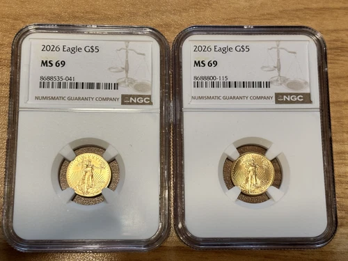 [Lot of 2] 2026 Liberty Eagle G$5 - MS69 NGC - 1/10th Oz Fine Gold