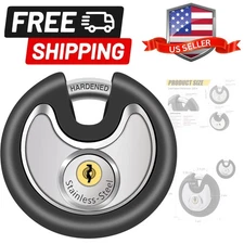 Outdoor Padlock for Storage Unit, Waterproof Stainless Steel Disc Lock with R...