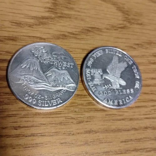 Lot 2 Vintage Silver Rounds 999 fine silver 1 ounce each