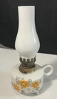 Vintage Mini Oil Lamp Daisy Floral Ceramic Base Milk Glass Chimney 7” MCM