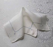 Vintage Off White Bridal Wedding Hankie With Blue Embroidery  Open Thread Work