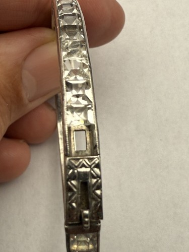 VINTAGE ART DECO 1910 STERLING PASTE HINGED ENGRAVED BRACELET CHANNEL SET E3 - Picture 16 of 18