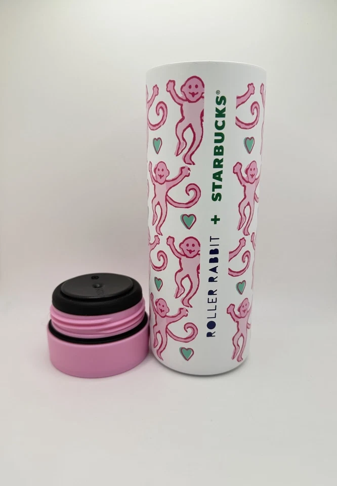 Vaso Starbucks X Roller Rabbit Lovely Monkey acero inoxidable 16 oz rosa Foto 2 de 4