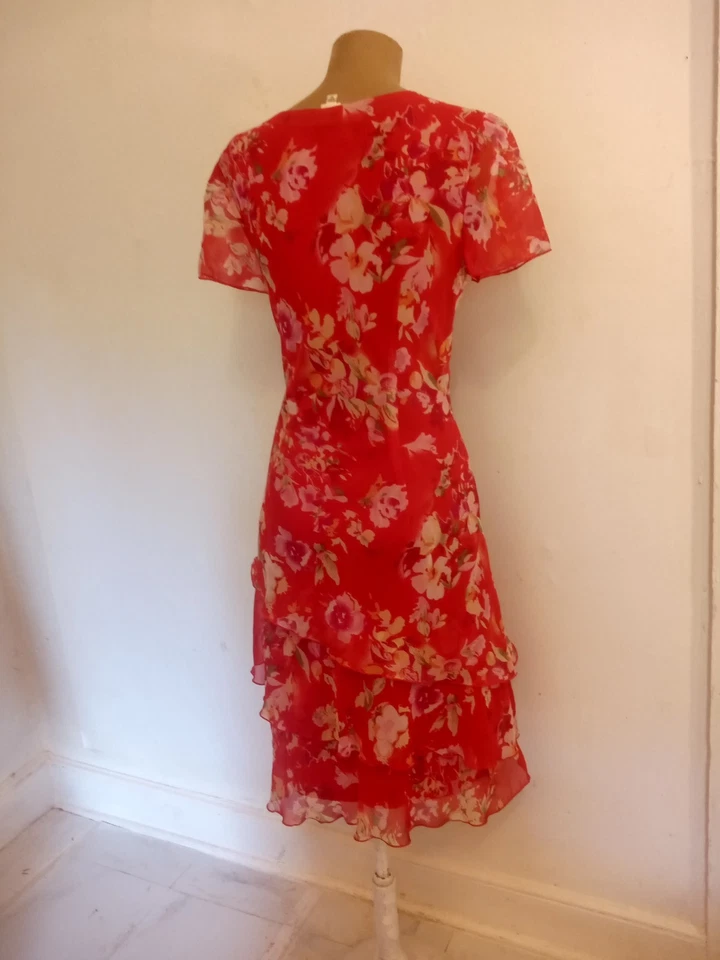 Vestido Signature By Sangria Floral Rojo Gasa Talla 10 Foto 3 de 4