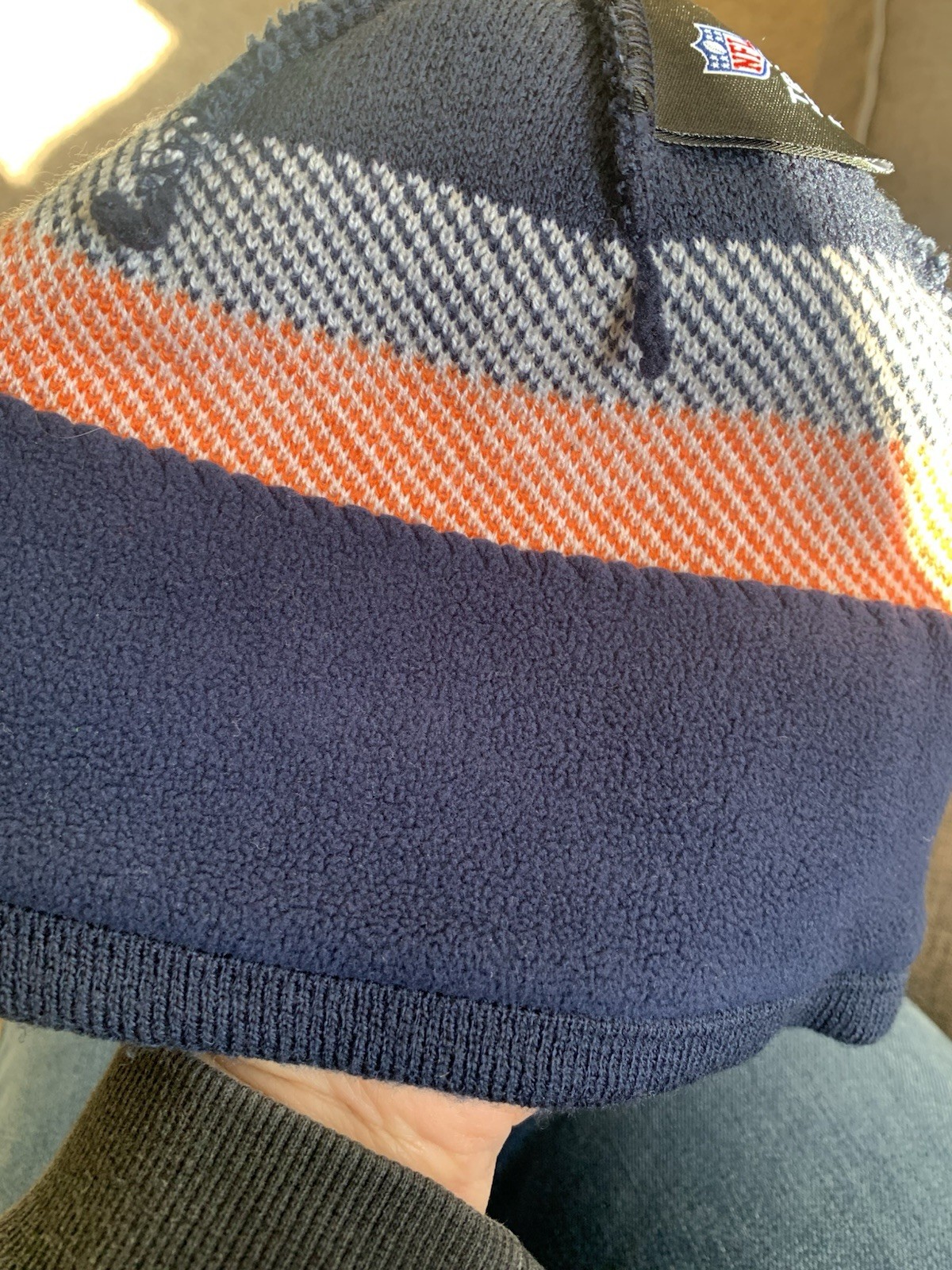 Youth Chicago Bears Knit NFL Team Apparel Reebok Beanie Hat Navy/Orange Argyle thumbnail 4