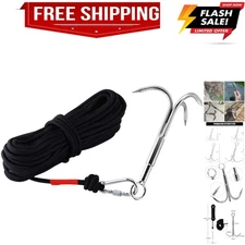 Grappling Hook with 3-Claw Stainless Steel,3 Claw Climbing Carabiner Hook for...