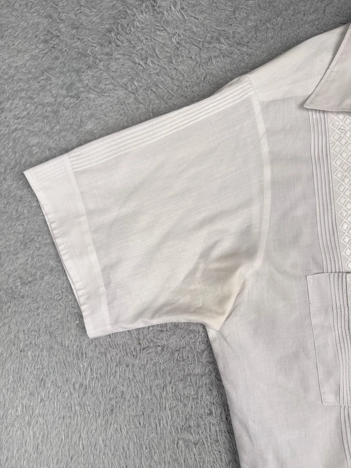 Van Heusen Guayabera Shirt Adult Large White Button Polyester Blend 4 Pocket - Image 3 of 4