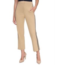 Tommy Hilfiger Women's Beige Straight Side-Striped Ankle Pants Size 4