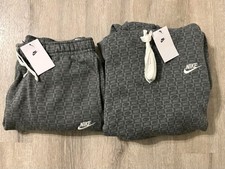 Nike AOP All Over Print Fleece Jogger Pants Hoodie Suit Set Grey Mens Size XL