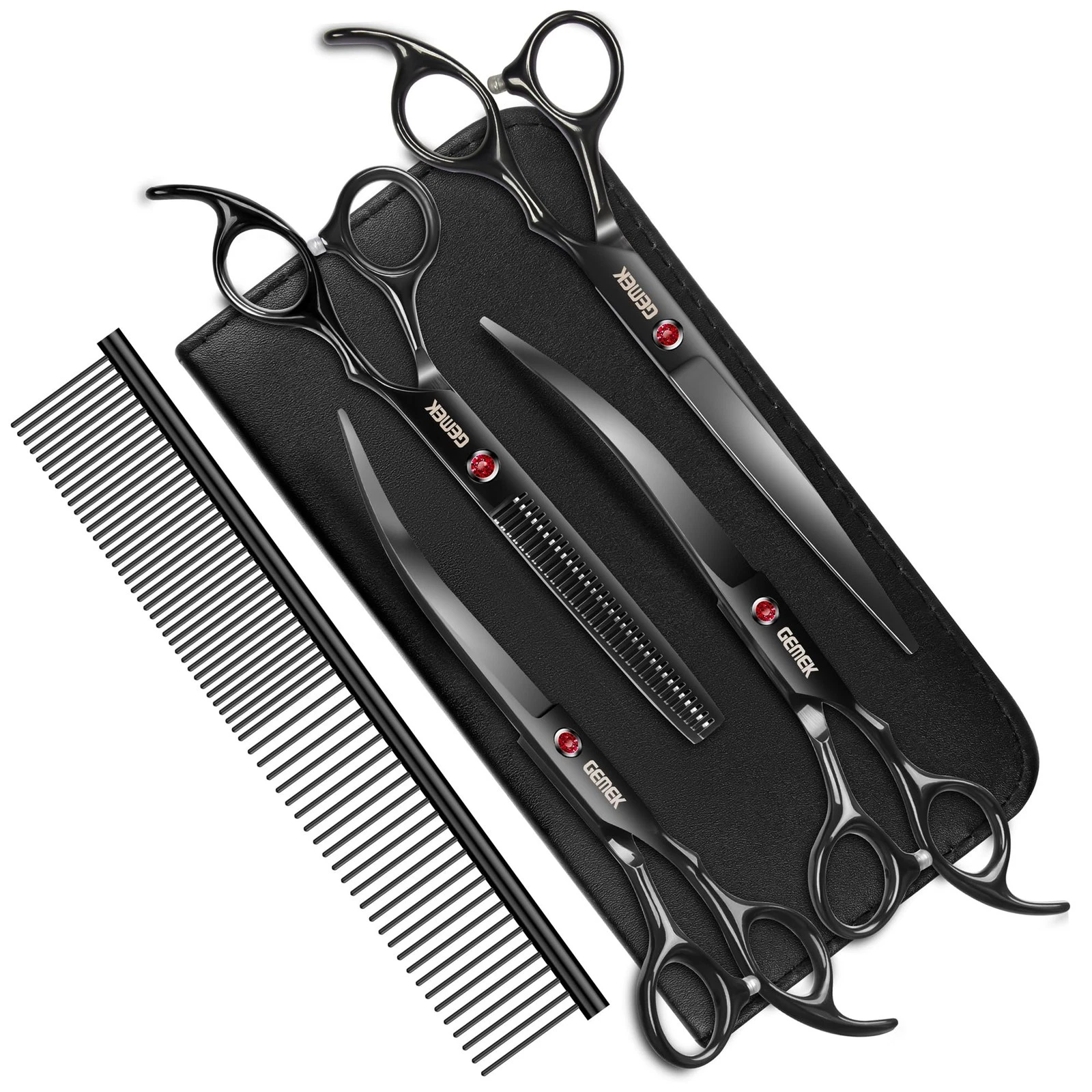 7.0in Titanium Professional Dog Grooming Scissors Set, GEMEK 6 in 1 Straight ...