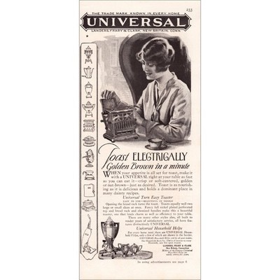 1927 Universal Household Helps Toasters Original Vintage Print Ad