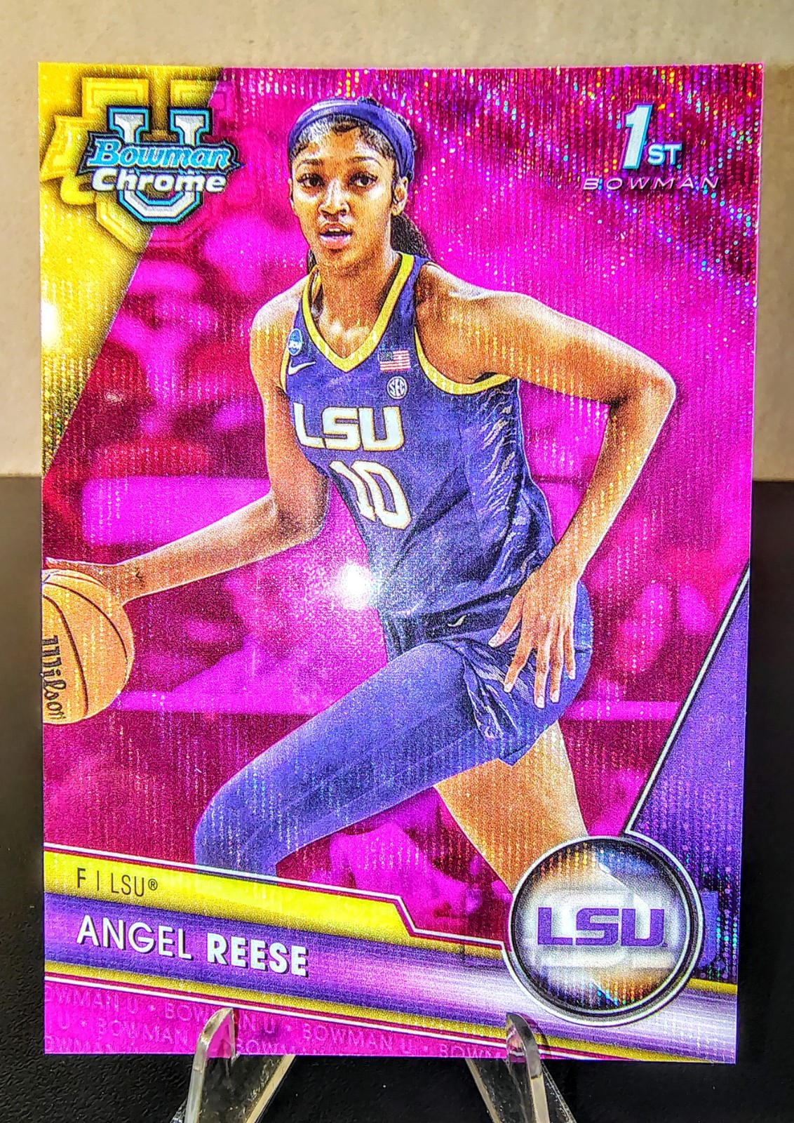 2023-24 Bowman University Chrome - Angel Reese #49 Pink Wave Refractor /125 (RC)
