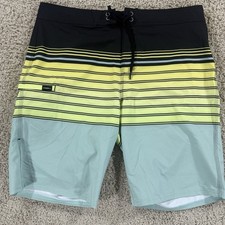 NWT Men's O'Neill Board Shorts Black Yellow Teal Stripe Size 34 inseam 10"