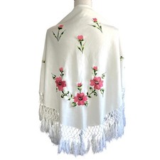 Vintage Artesania Manton De Manila Bordado Embroidered Spanish Shawl floral